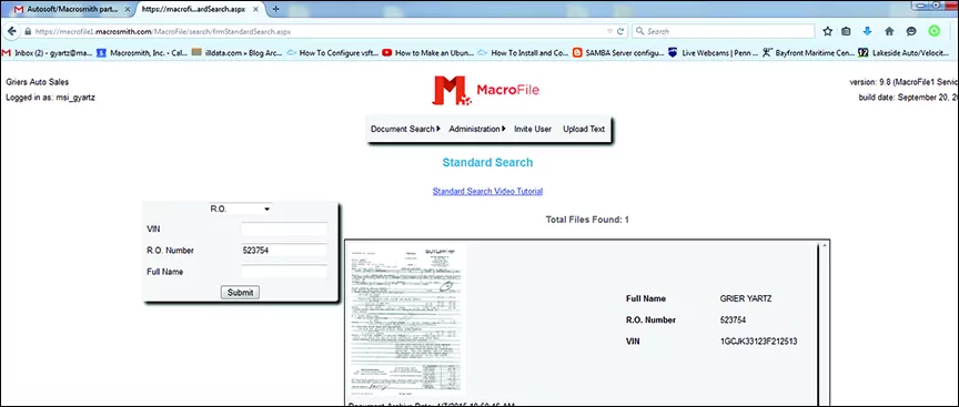 View of MacroFile Screen Search