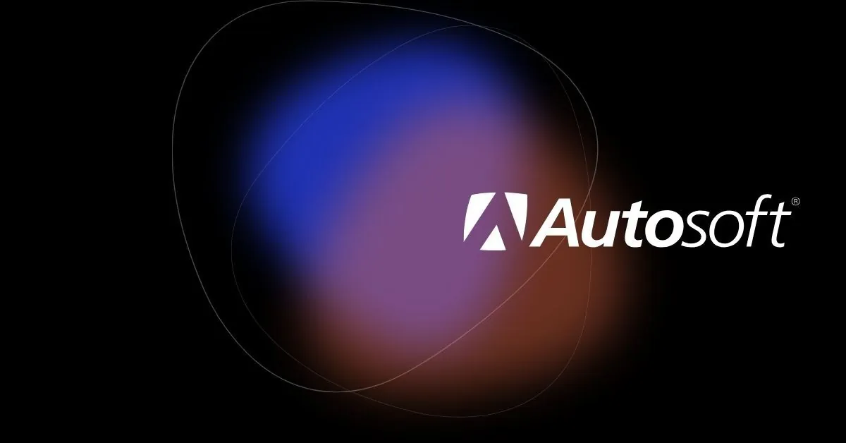 Autosoft logo behind a dark branded background (blue and orange)